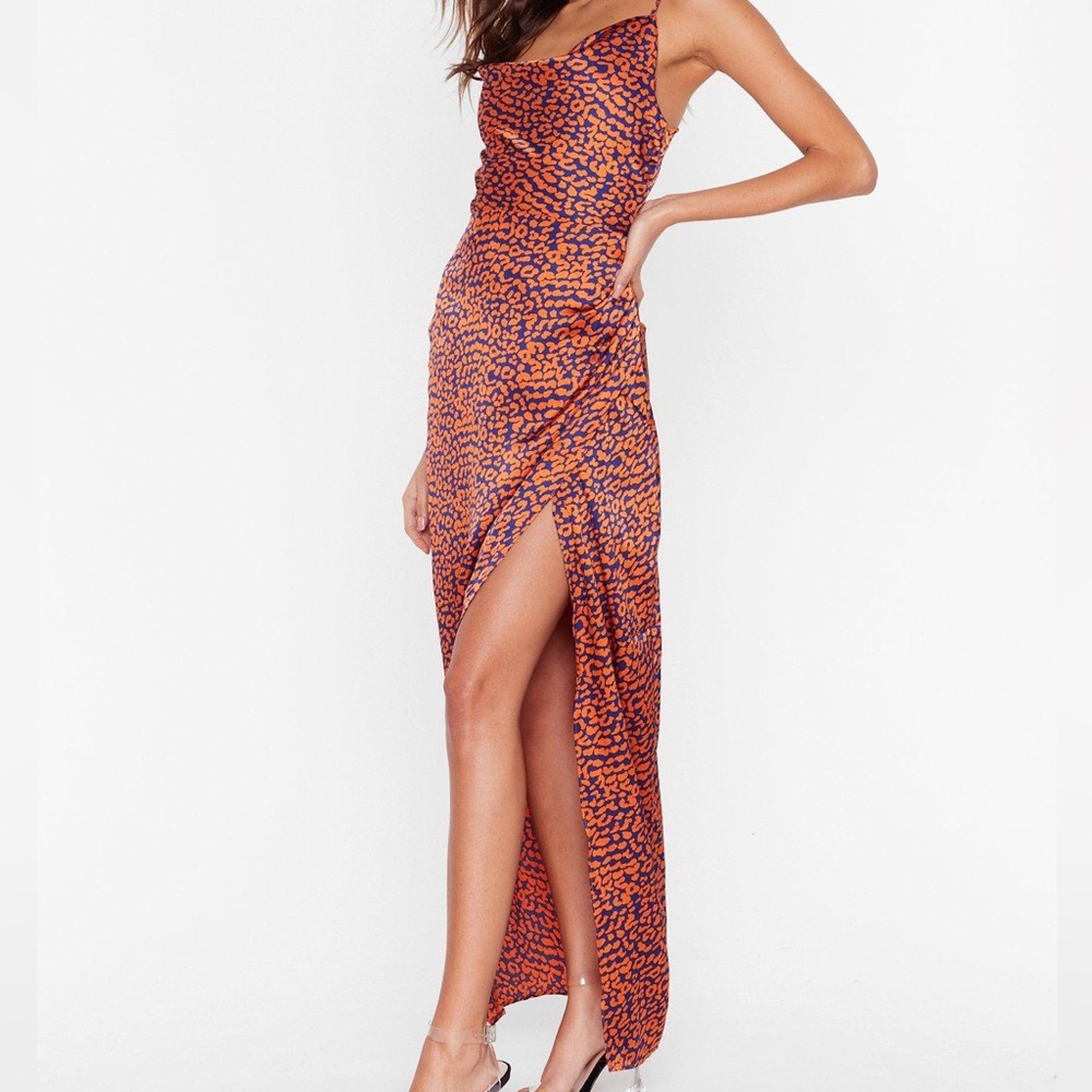 NastyGal Midi Leopard Print Dress with Cowl Neck